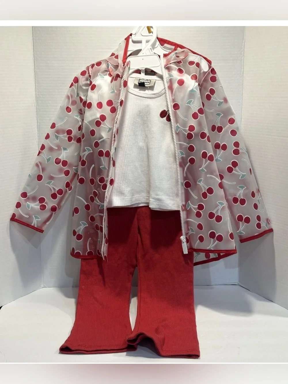 Hunter Kids Clear Cherry Raincoat Jacket Red/White 3 Piece Set - Size 3T